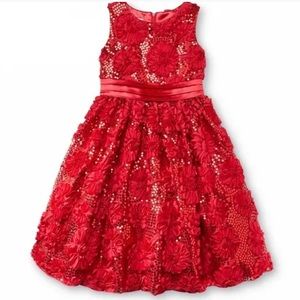 American Princess Girls Size 6 Red Rosette Dress with Sequins